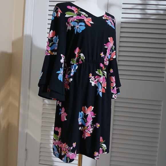 A New Day Black floral fit & flare dress with bell sleeves sz Small polyester - Picture 5 of 16